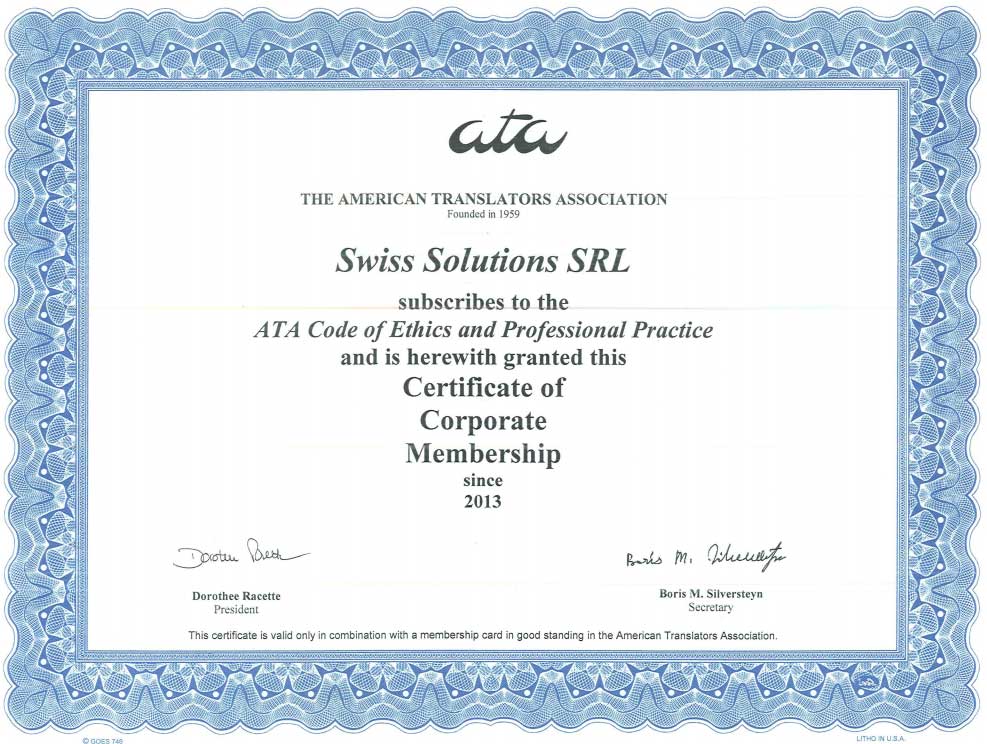 ATA Certificate
