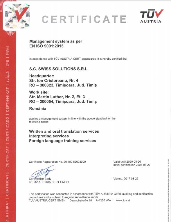 TUV EN ISO Certificate